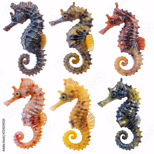Vibrant Seahorse Collection: A Showcase of Aquatic Splendor, isolated on white background with full depth of field and deep focus fusion