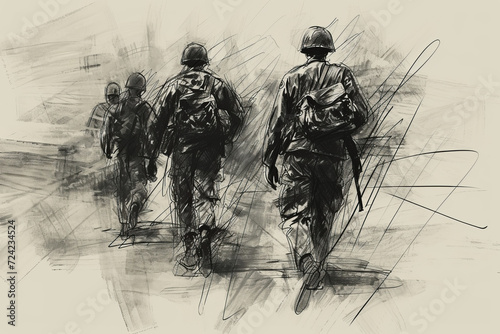Wallpaper Mural Soldier, Memorial Day or Veterans Day, rough charcoal sketch. Torontodigital.ca