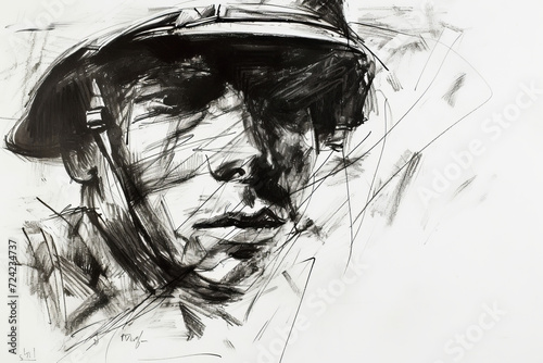 Soldier, Memorial Day or Veterans Day, rough charcoal sketch.
