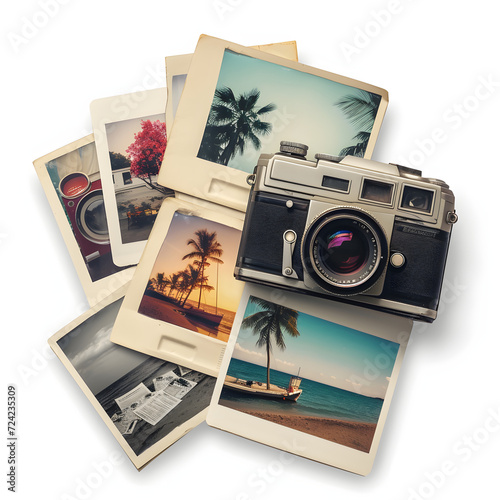 Polaroid photos of special moments isolated on white background, simple style, png 