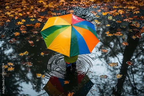 A solitary figure stands amidst the gentle pitter-patter of autumn rain  their trusty umbrella shielding them from the wet embrace of the world