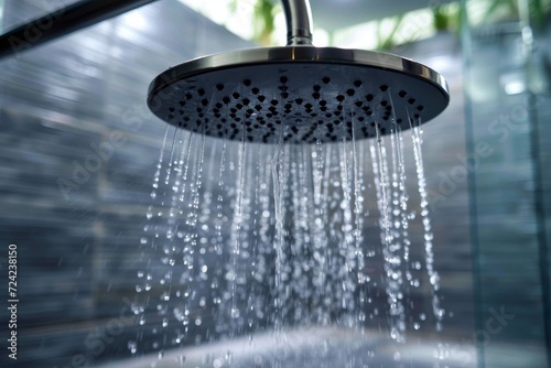 Indoor oasis  cascading water from a shower head creates a mesmerizing fountain of light