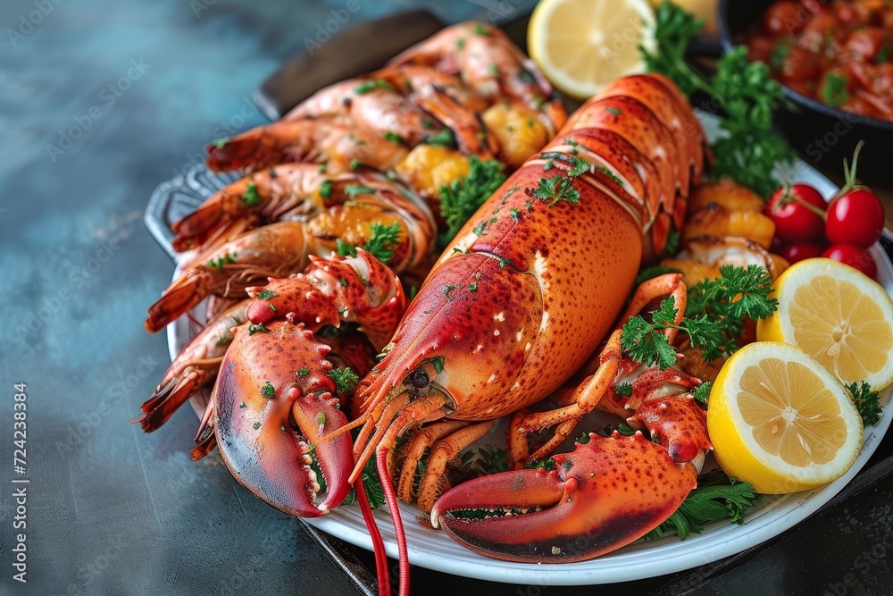A tantalizing display of succulent seafood and zesty citrus, the ultimate indulgence of delicate crustaceans and vibrant produce in a cajun-inspired boil A tantalizing display of succulent seafood and zesty citrus, the ultimate indulgence of delicate crustaceans and vibrant produce in a cajun-inspired boil