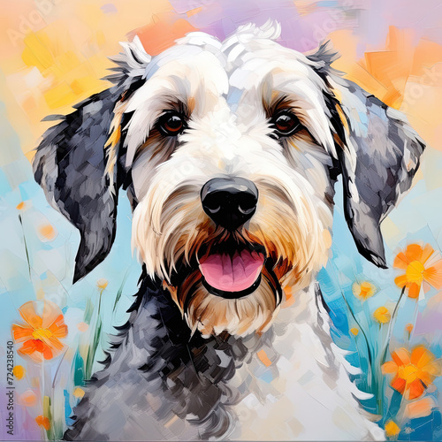 Portrait of a dog. Bedlington terier. Modern art oil painting.