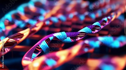 Colorful neon glowing DNA molecular structure, high quality resolution, beautiful background,   © Muhammad Irfan 