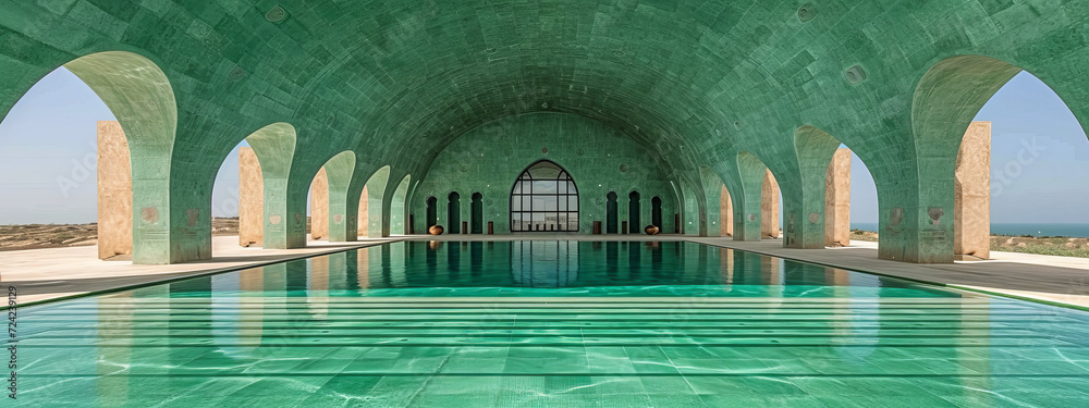 Ethereal Serenity: A Grand Aquatic Oasis Adorned With Intricate Arches