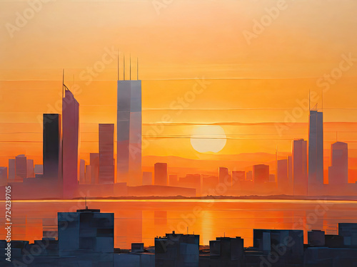 Abstract cityscape painting. Urban view illustration.