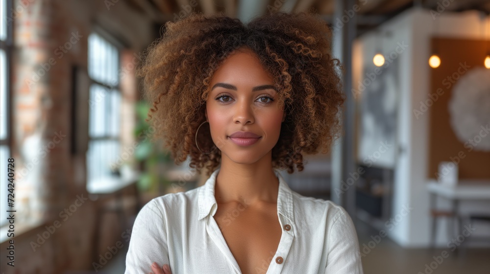Woman With Curly Hair Standing in a Room