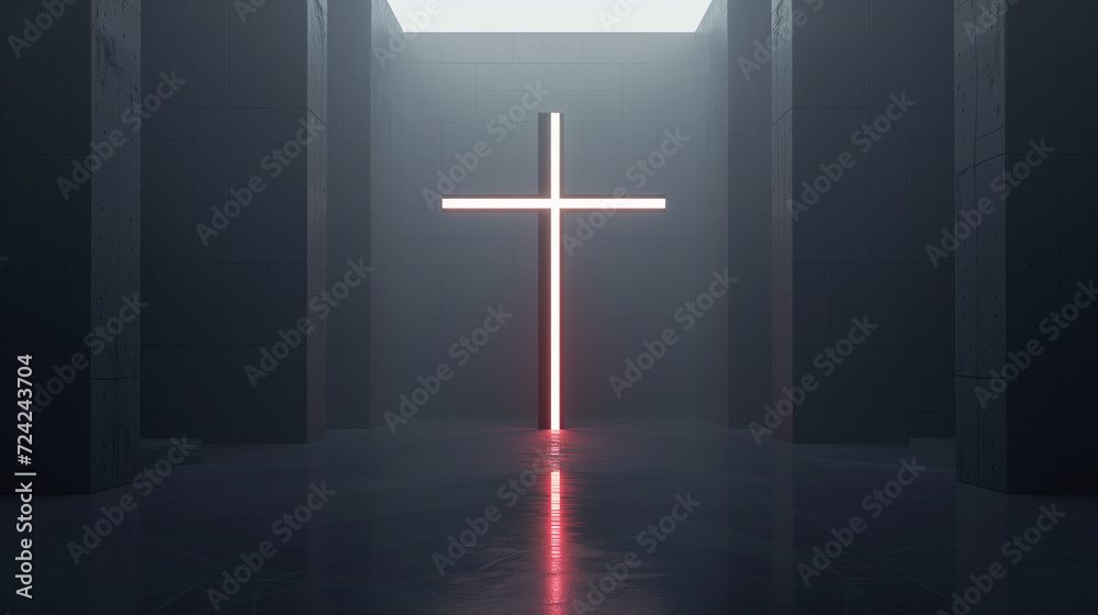 Wall featuring a void shaped like a cross, a minimalist yet powerful design 