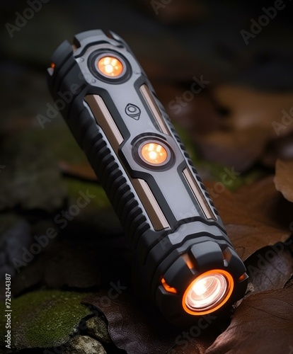 A flashlight with three lights on it. Generative AI. photo
