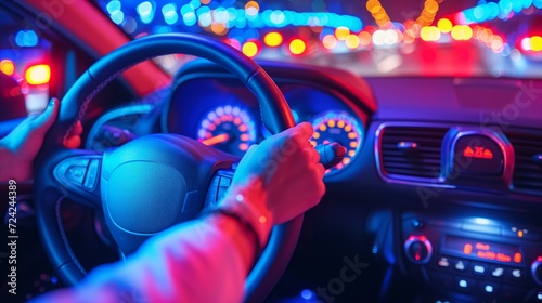 Person Driving Car at Night in City Traffic