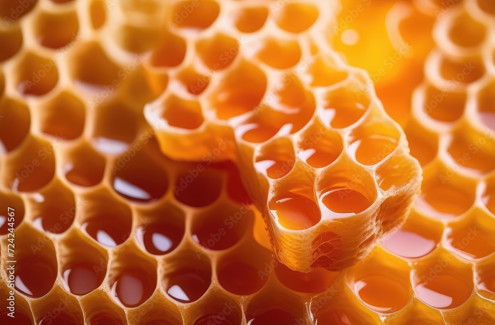 Close-up of honeycomb with fresh honey. Honey in honeycomb. Beekeeping, benefits of honey. Bee honeycomb with beeswax