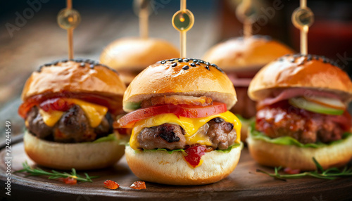 Mini Bite-sized Hamburgers Close-up Shot