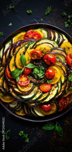 A plate of fresh vegetables with tomatoes and zucchini, perfect for a healthy meal. Generative AI.