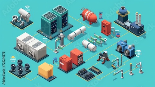 Electricity Engineer maintenance plc controller box machine Valves and Piping system technicians engineering service appliances Oil and Gas pumping station transport industry isometric vector photo