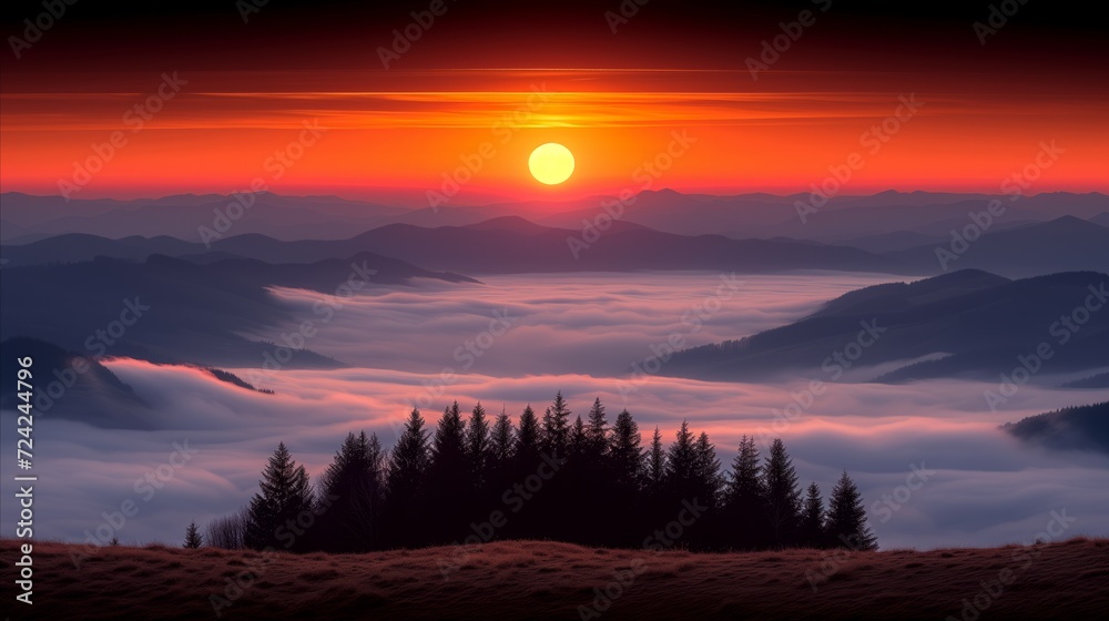 Majestic Sunset Over Clouds in the Mountain Range