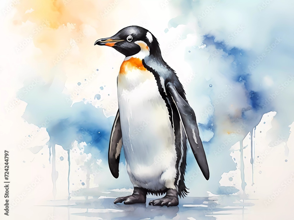 Obraz premium penguin on watercolor background 