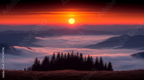 Majestic Sunset Over Clouds in the Mountain Range