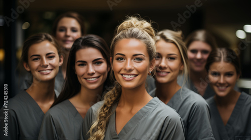 Group Portrait Of cosmetologists. Portrait of qualified females cosmetologists smiling confidently in medical center photo