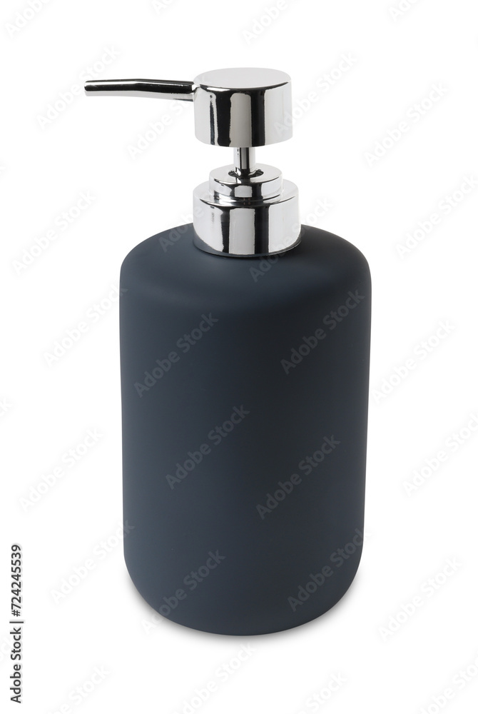 Bath accessory. Dark blue liquid soap dispenser isolated on white Bath accessory. Dark blue liquid soap dispenser isolated on white