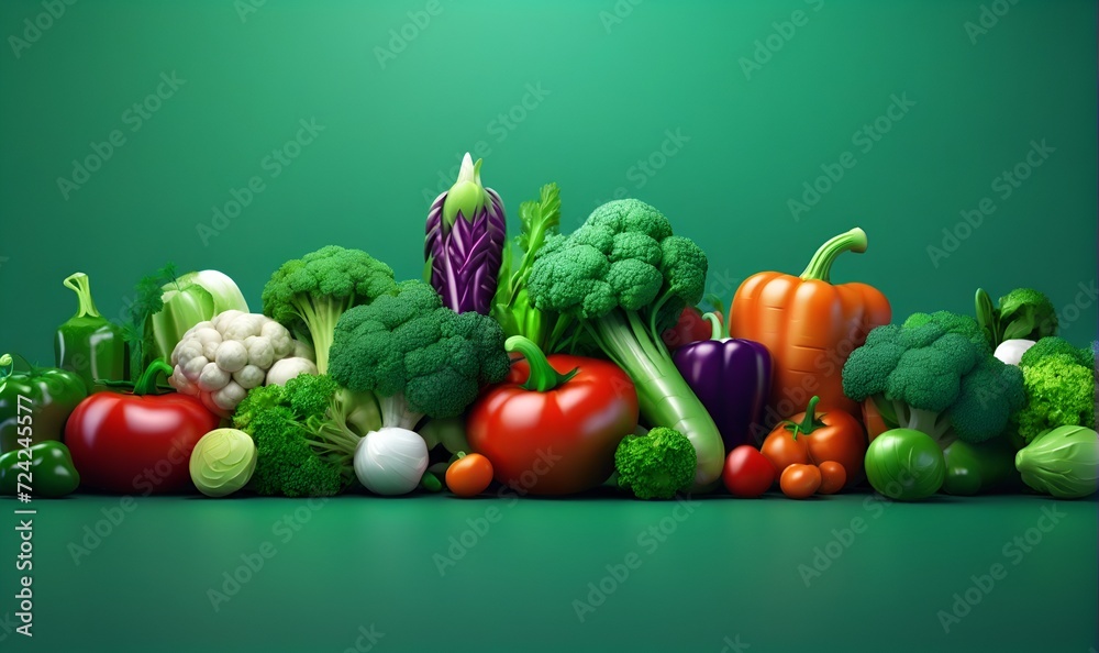 various vegetables, soup set, arranged on a green background