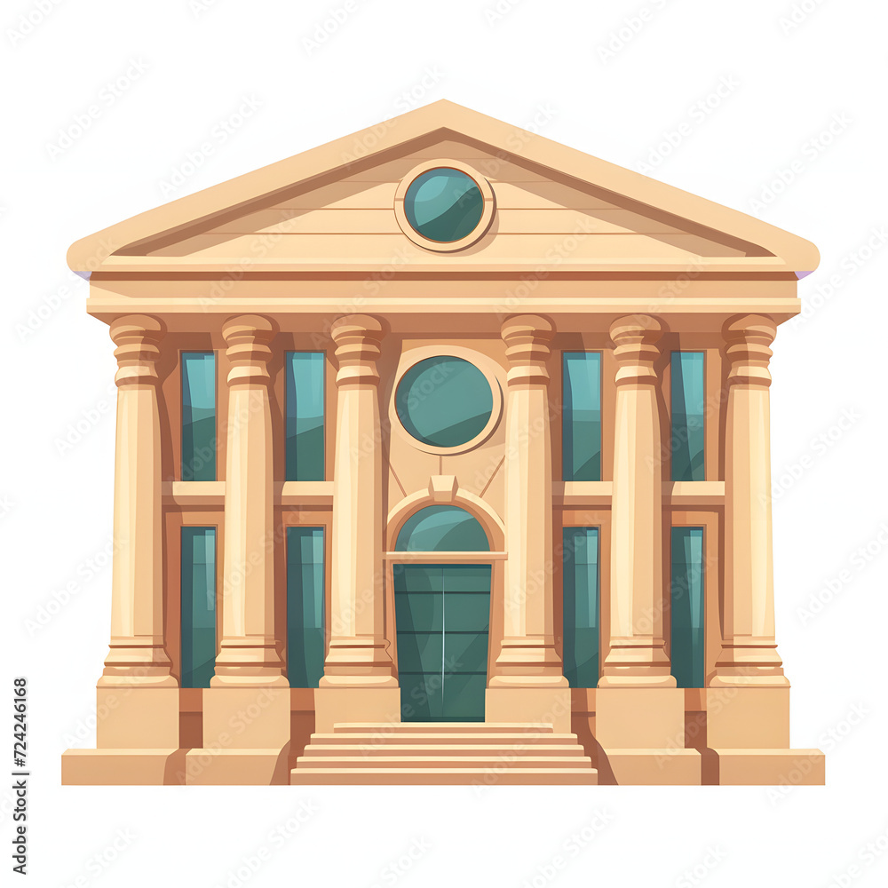 Bank building isolated on white background, cartoon style, png
