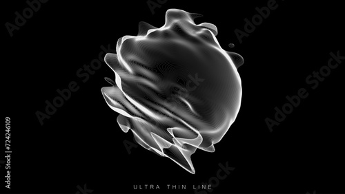 Distorted line spheres. Vector thin line glitch geometry.