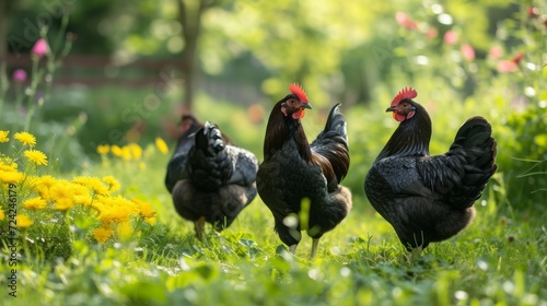 Idyllic elegance: Australorp chickens in a garden paradise