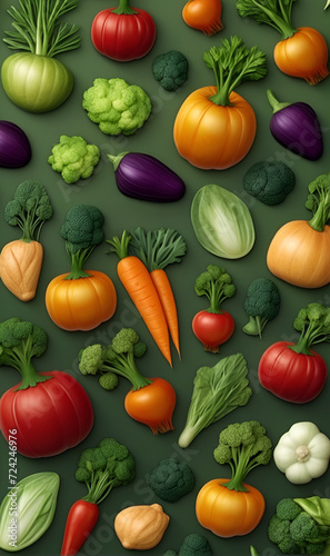 various vegetables, soup set, arranged on a green background