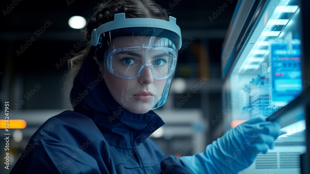 Woman Wearing Protective Gear for a Chemical Cleanup. Woman Wearing Protective Gear for a Chemical Cleanup.