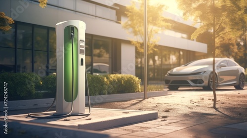 Modern fast electric vehicle chargers for charging car in park