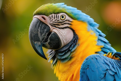 A close up portrait of a vibrant macaw parrot
