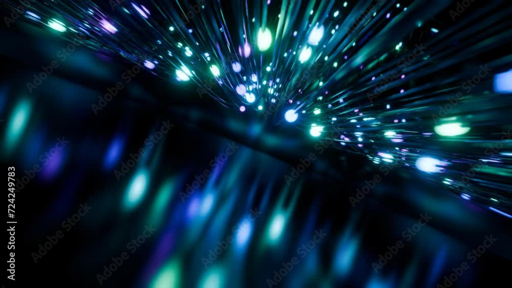 abstract future technology background, animated big data communication, glowing colorful information particles traveling, 4k seamless vj dj loop