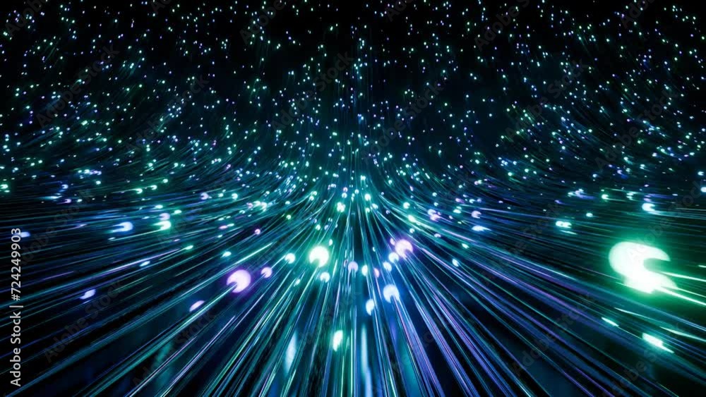 abstract future technology background, animated big data communication, glowing colorful information particles traveling, 4k seamless vj dj loop