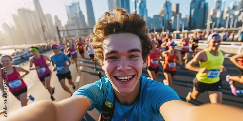 Young happy marathon runner...