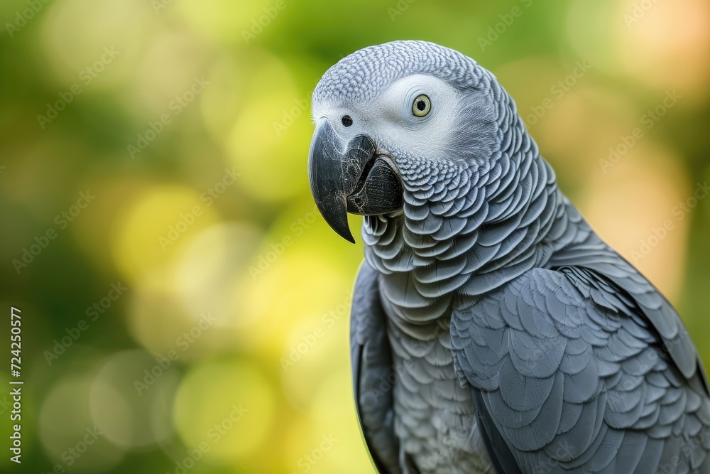 Fototapeta premium Isolated Congo African Grey parrot portrait with blurred background