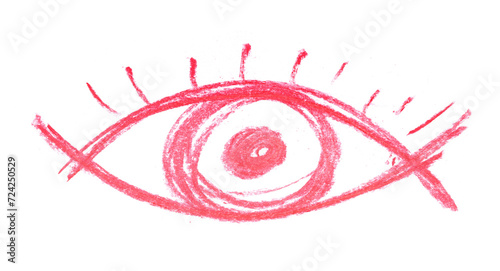 Obraz na plátne Red eye symbol, hand draw, chalk sketching isolated on white