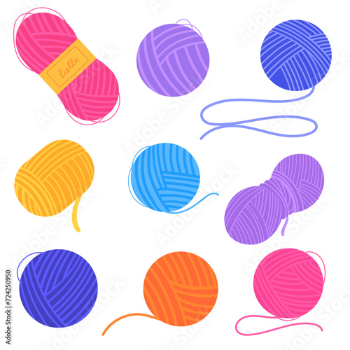 color vector illustration with a colorful set of different threads and yarn for knitting