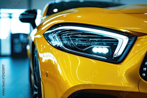 Copy space for modern yellow car s front headlights