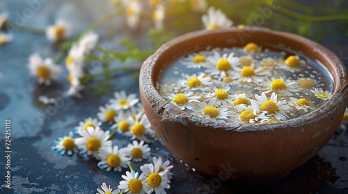 Chamomile in milk water herbal treatment and baths care and nurturing soothing  generative ai  