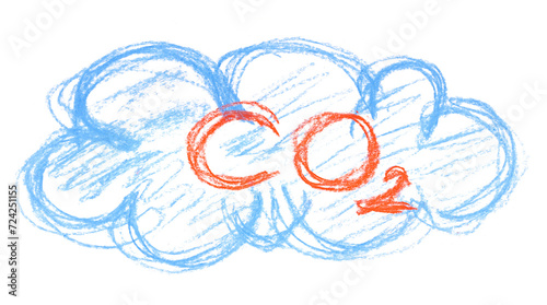 Obraz na plátně Carbon dioxide cloud, Co2 hand draw, chalk sketching isolated on white