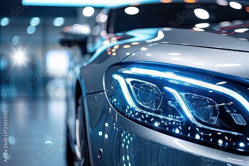 Close up of LED headlight on a modern car