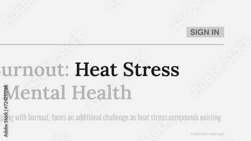 Term 'Heat stress' highlighted on FAKE headlines news publications. Titles on white background. Can be used for editorial AND non editorial content as everything is 100% fake