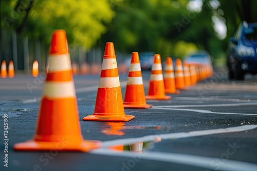 Driving school cones examination concept