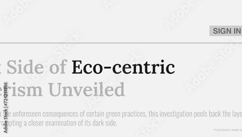 Term 'Eco-centric' highlighted on FAKE headlines news publications. Titles on white background. Can be used for editorial AND non editorial content as everything is 100% fake