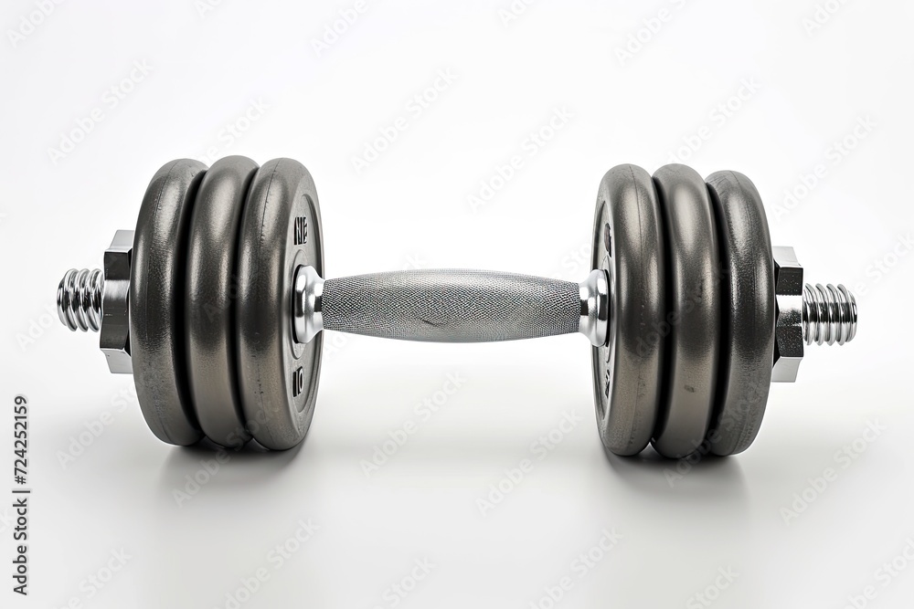 Fototapeta premium Weightlifting equipment physical fitness concerns lateral perspective blank backdrop dark plates