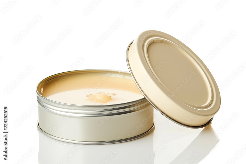 Condensed milk in tin can white background Condensed milk in tin can white background