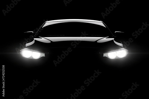 Car silhouette with headlights black background photo