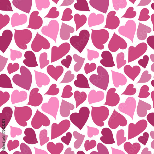 Pink hearts on white backdrop seamless pattern. Creative art texture for printing on various surfaces or use in graphic design projects.