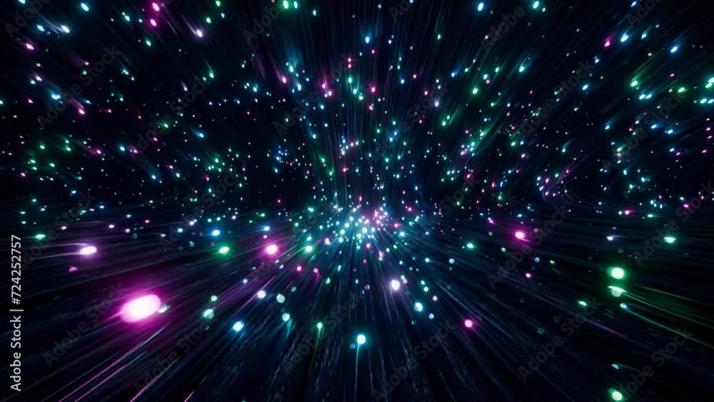 abstract future technology background, animated big data communication, glowing colorful information particles traveling, 4k seamless vj dj loop